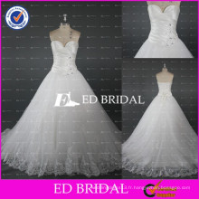 2017 ED Bridal Elegant Sweetheart Plissé Satin Lace-Up Bodice Lace Appliqued Tulle Wedding Gown